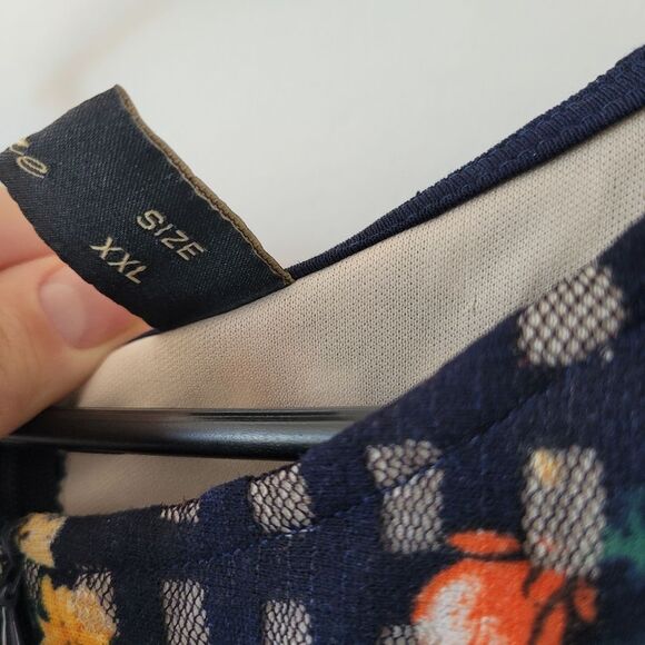 Navy Floral Grid Sheath Pencil Dress Office Career Professional Church Twee XXL - Picture 10 of 12